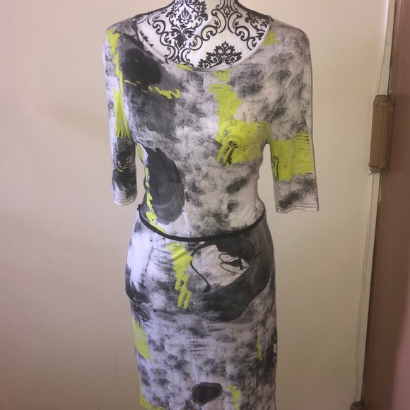 Topshop Dresses & Skirts - Top Shop fitted dress grey white and lime green